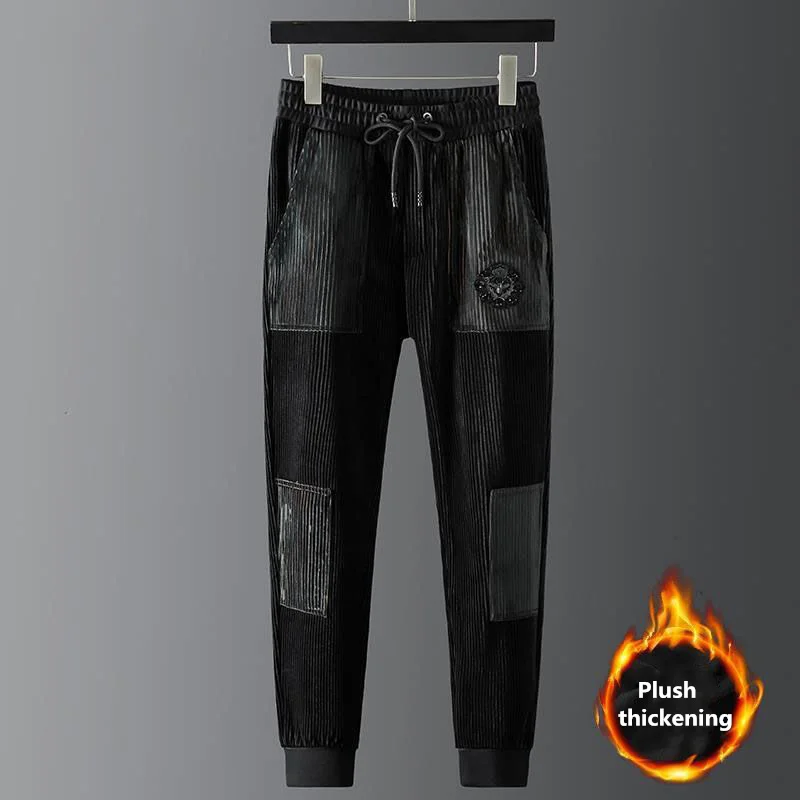 

end brand designer High new flannel men's large casual trend bee embroidery autumn and winter thickened pants