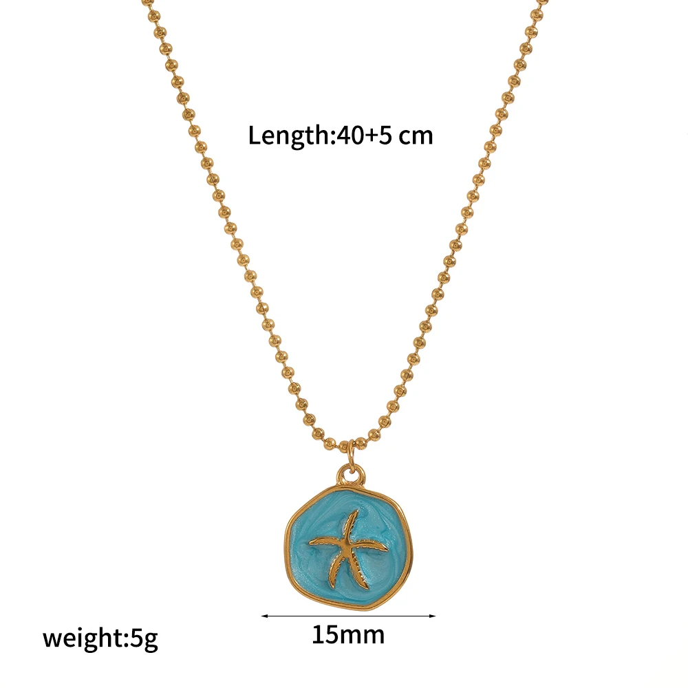 Modische 18k vergoldete Emaille-Anhänger mit Seestern- und Seepferdchen-Motiven, Halskette im Gothic-Stil, Edelstahl, DIY-Schmuckketten – Detail 8