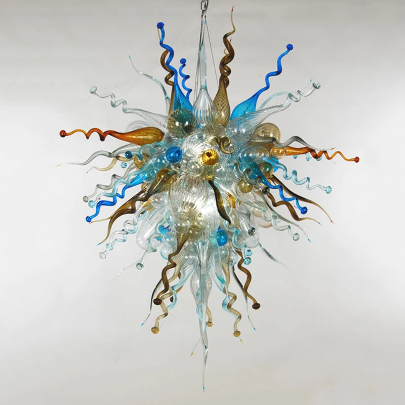 

Luxury Art Glass Chandeliers Staircase Villa Restaurant Chihuly Multicolor Large Chandelier Foyer 48inches