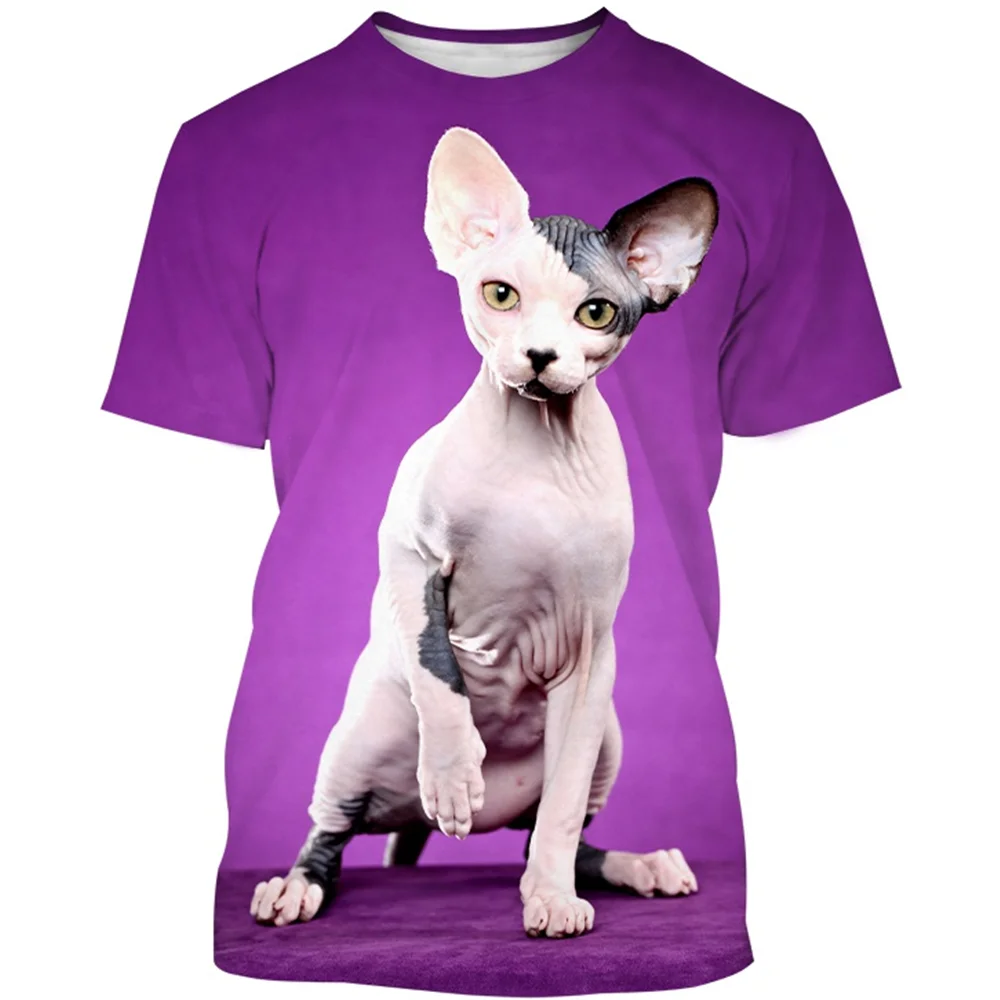 ฤดูร้อนผู้ชายผู้หญิง 3D เสื้อยืดสัตว์ Sphynx Cat พิมพ์แขนสั้นผู้ใหญ่เด็ก Cool T เสื้อ Hip Hop Harajuku TShirt เสื้อผ้า