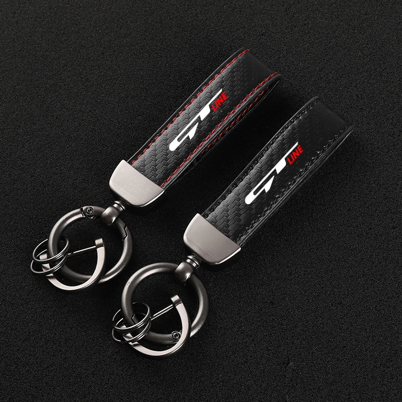 

Leather Carbon Fiber Car Rings Keychain Zinc Alloy Keyrings For Peugeot gt gti gtline 508 5008 3008 208 2008 308 car