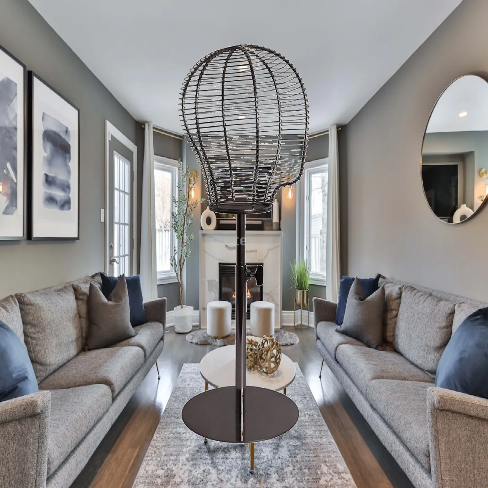freestanding-headwear-display-fixture-with-wire-cage-design-for-hat-storage-and-showcase-in-studio