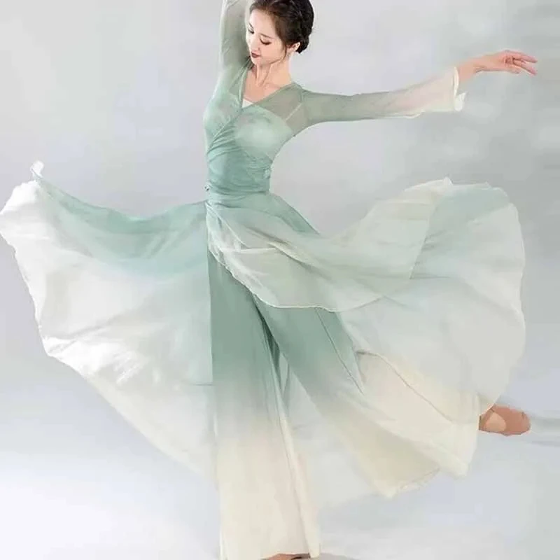 Classical dancer performance costumes elegant practice clothes body rhyme long outer Chinese style folk dance