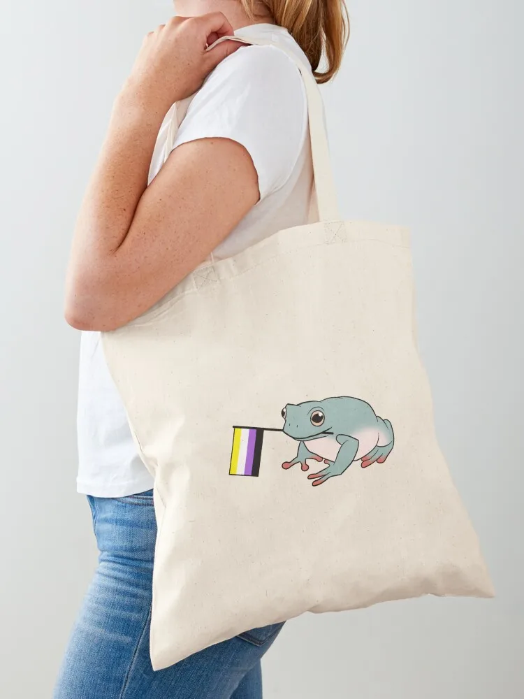 Nonbinary Pride Flag Frog Tote Bag Women's handbag large tote bag large size bags bags woman 2025