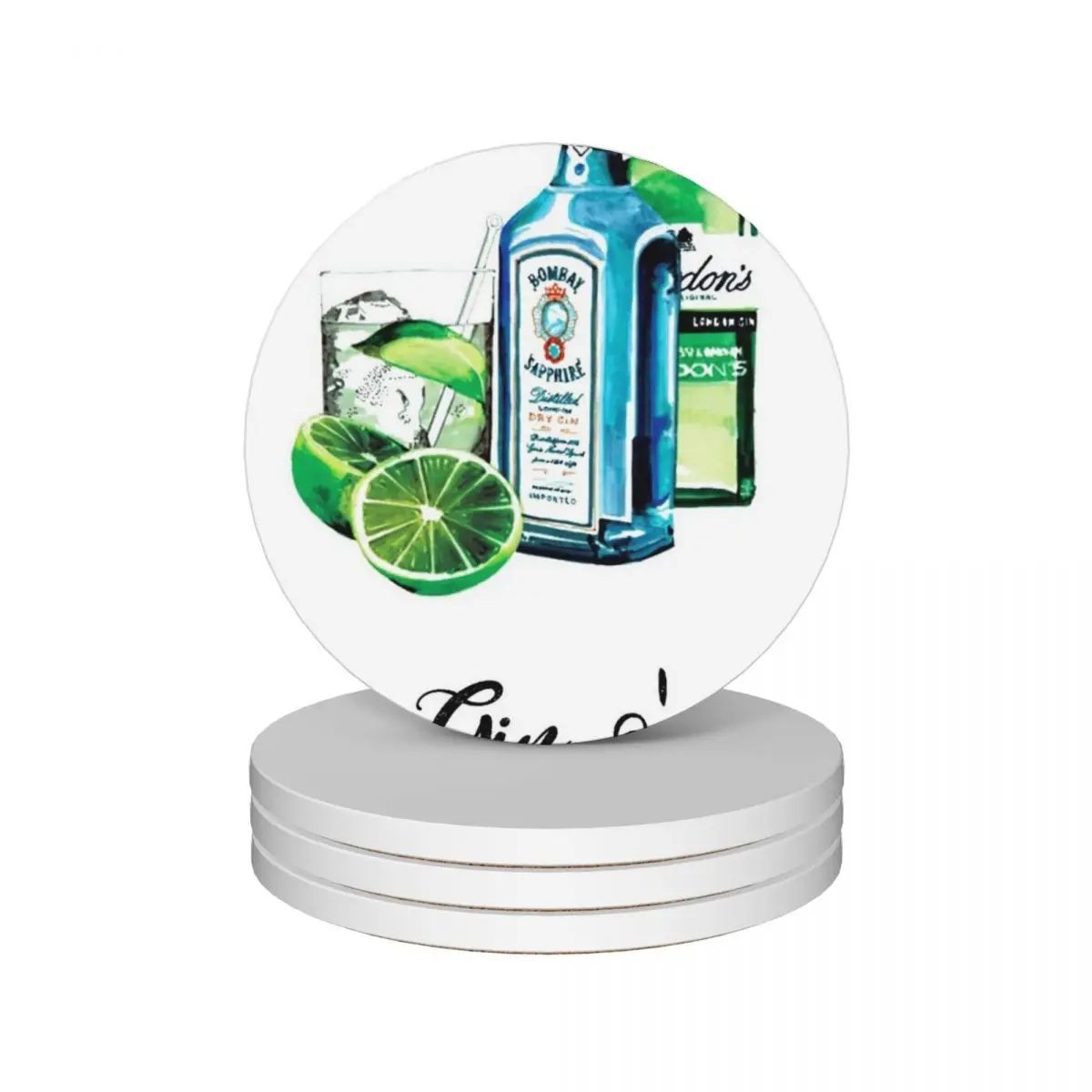 Gin O Clock Ceramic Coasters (Set of 4) table decoration and accessories for drinks set for coffee cups Coasters