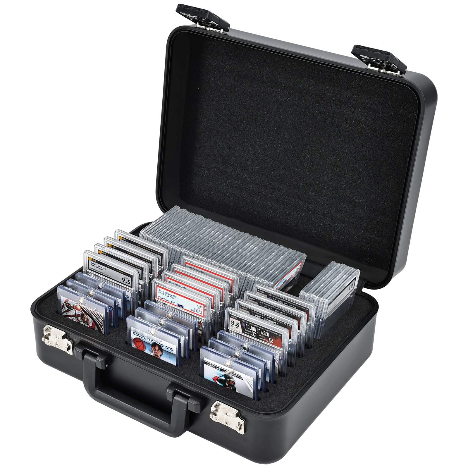 

Graded Card Case with Individual Slots, Premium Aluminum Trading Card Cases for Sports & Game Card Storage Box with TSA Locks
