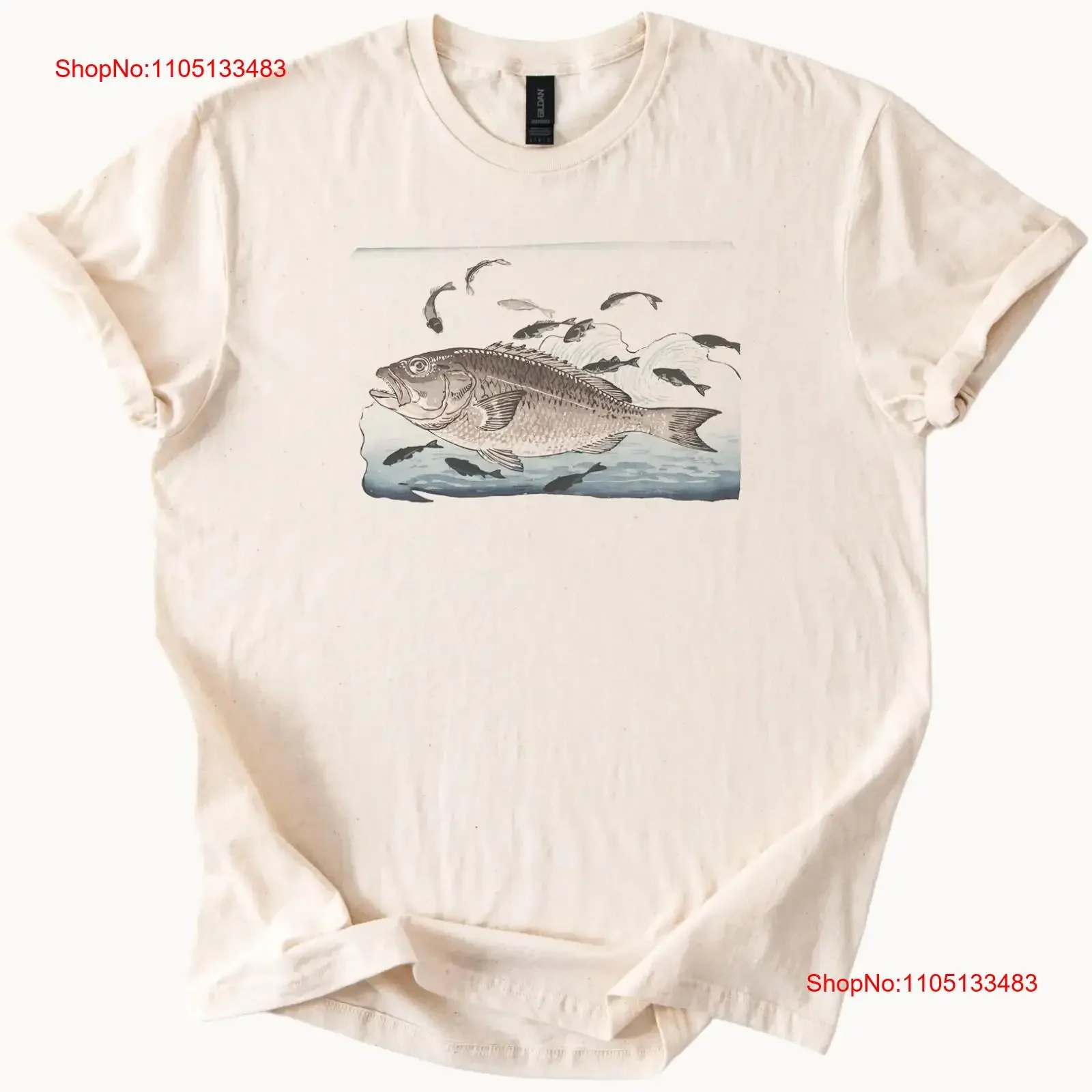 

Japanese Fish Art T Shirt Ocean Sea Life vintage Washed designer clothes Stylish Unisex Casual Top For Everyday Wear Slightly