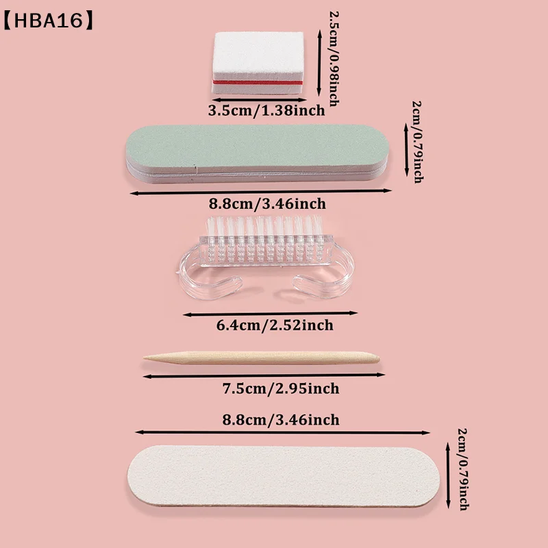 (HBA16) 네일 아트 키트, 네일 파일 버퍼 샌딩 폴리싱 블록, 매니큐어 더스트 브러쉬 스펀지 세트 (전문가 및 가정용)