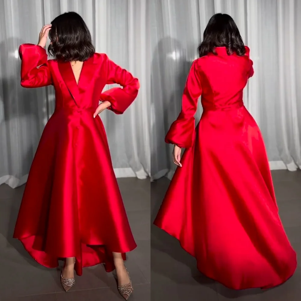 Robe de célébrité plissée en satin personnalisée, robes mi-longues, robe sur mesure, ligne A, col en V, occasion