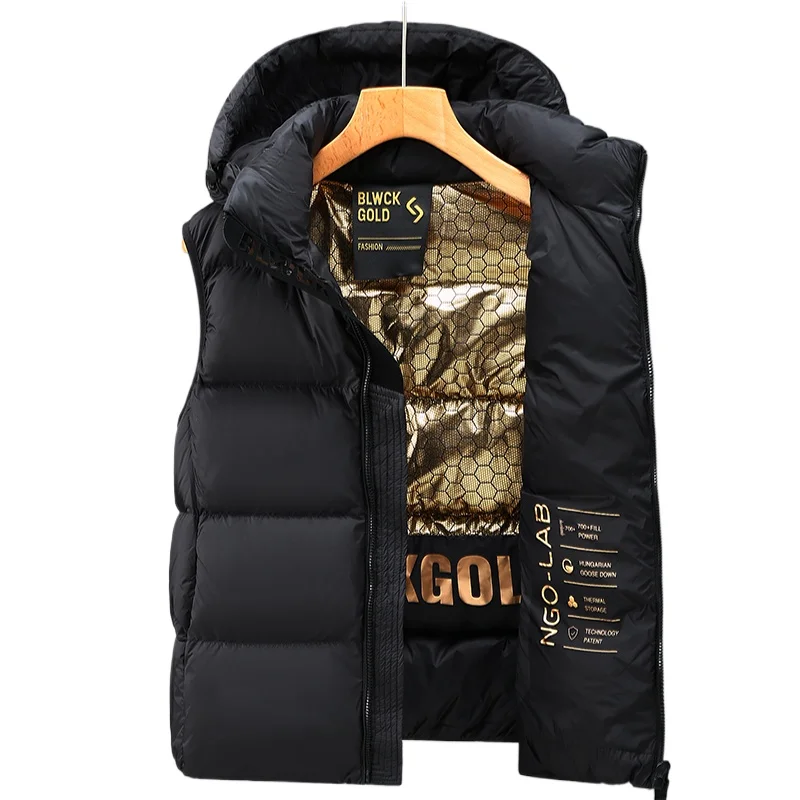 

Vest Fashion Men Autumn Casual Sleeveless Vests White Duck Down VESTS Mens Thick Down Hood Warm Sleeveless Waistcoat Jacket Mens