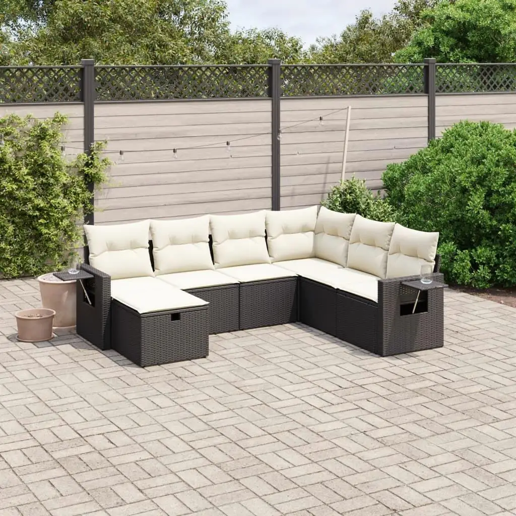 

Garden Sofa Set Black Poly Rattan and Steel Large Outdoor Furniture Comfortable Seating for Patio Garden Balcony