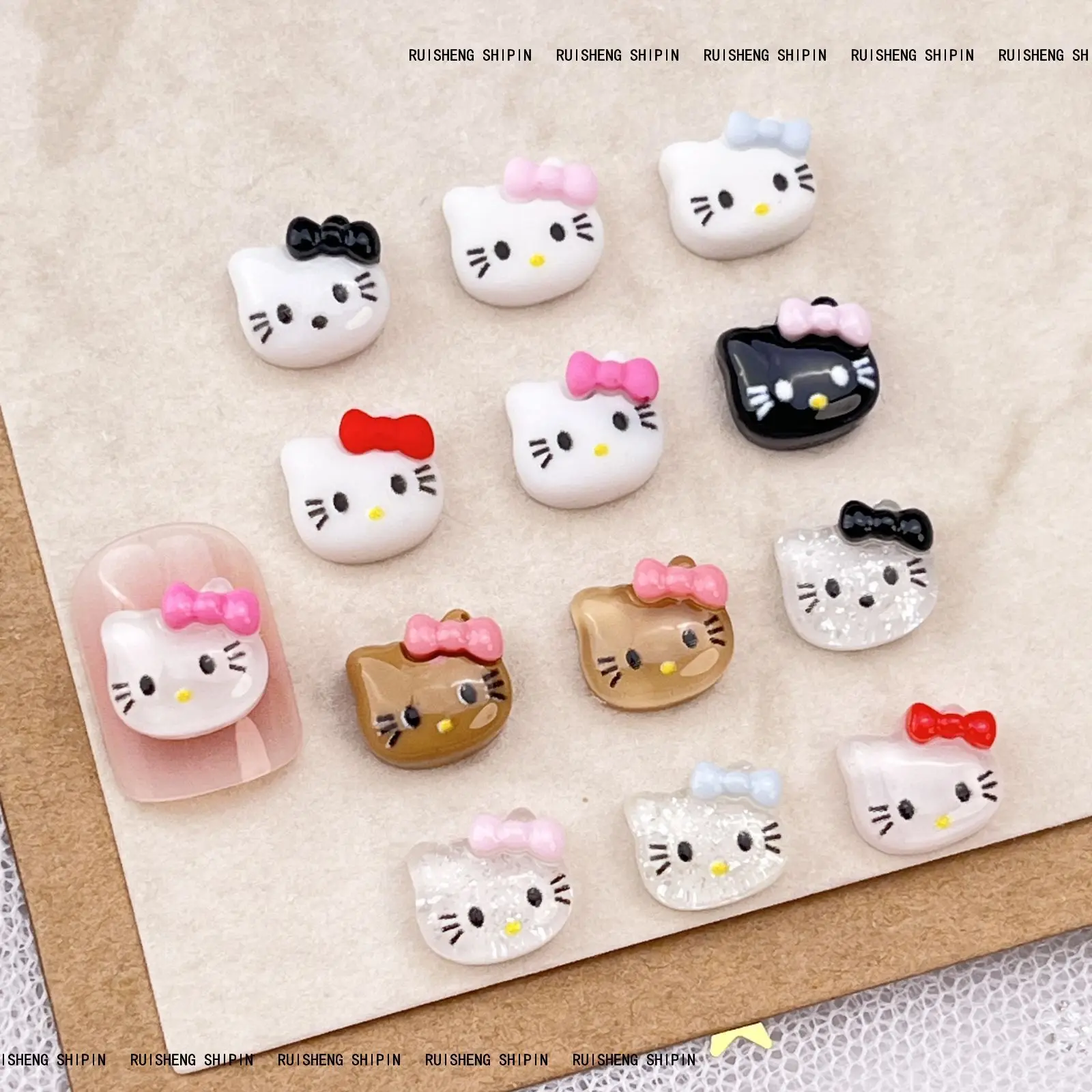 20Pcs Hello Kitty Cartoon Nail Accessories Cute 3D Hello Kitty Cat Resin Diamond DIY Nail Decoration