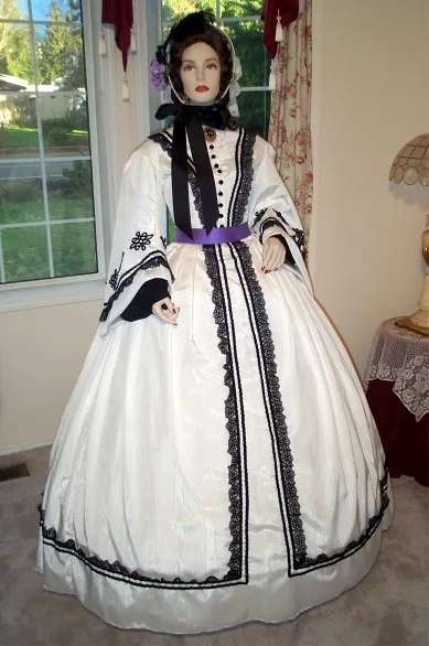 1890s Civil War Day Dress Victorian Civil War Princess White Wedding Dress Costume Vintage Theater Reenactment Costume Suit