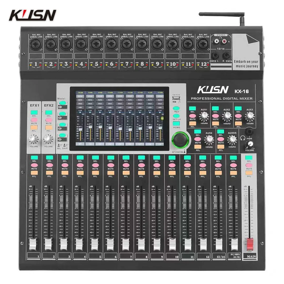 Consola mezcladora digital profesional WIFI de 16 canales Consola mezcladora de sonido 16 DSP con pantalla táctil de 7 pulgadas