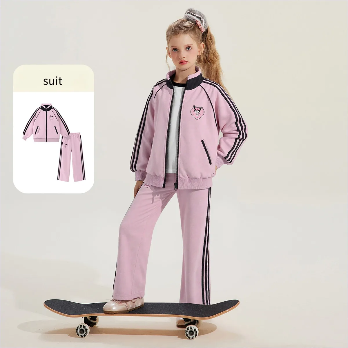 

【 Genuine Authorization 】 Girls' Autumn Set Purple Stripe Set with Cartoon Kuromi 2025 New Sports and Leisure Set Girls' Two Pie