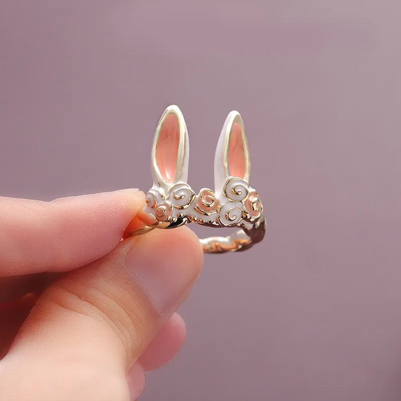 Fashion Cute Pink Rabbit Open Rings For Women Lovely Animal Bunny Ears Opening Finger Cuff Girls Jewelry Gifts Anillo