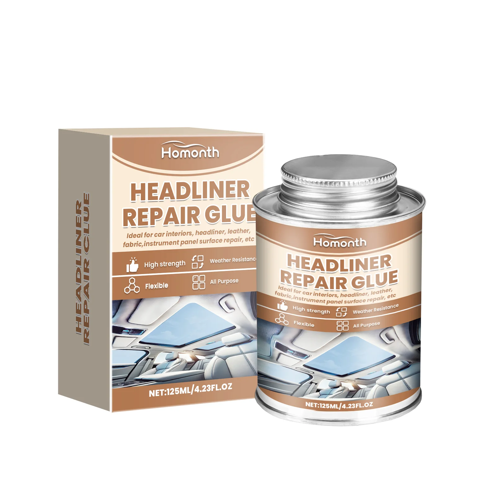 Car Roof Repair Glue Flexible Car Roof Headliner Interior Fabric Leather Crack Refurbishing Adhesive Auto Headliner Sagging Fabric Sealer Fast Drying High Temperature Resistant Vehicle Interior Fix Compound Home Care Tool Kit Set Plus Pro Safe Easy Daily
