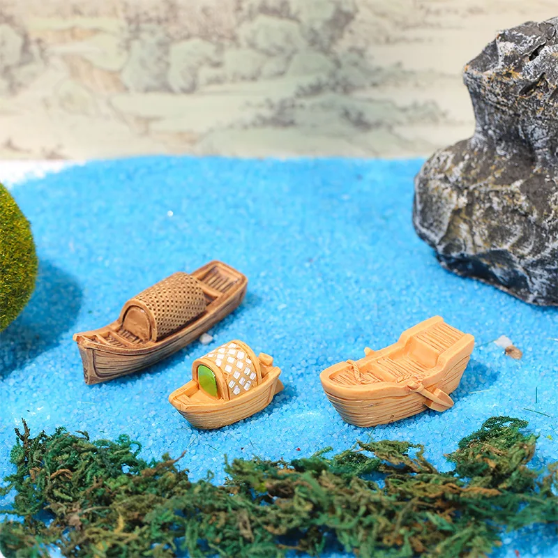 Retro Figurines Boat Small Ornaments Figure Toys Resin Home Crafts DIY Micro Garden Decoration