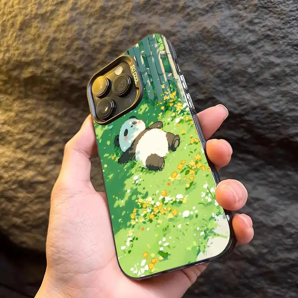 

Cute panda scenery phone case for iPhone 16 15 14 13 12 11 Pro/ Max/Plus shock-proof rear cover anti-fingerprint