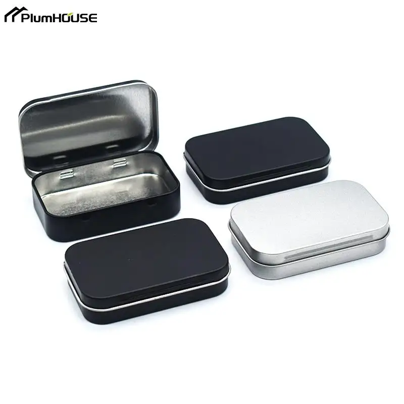 Metal Rectangular Mini Empty Tin Box Tinplate Coin Candy Pill Case Bin Jar Flip Hinged Container Small Organizer Storage Box