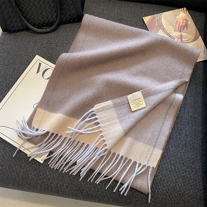 100% Real Wool Scarf and Shawls for Women Solid Double-sided Natural Wool Wraps Winter Warm Thicken Scarf Long Blanket Pashmina