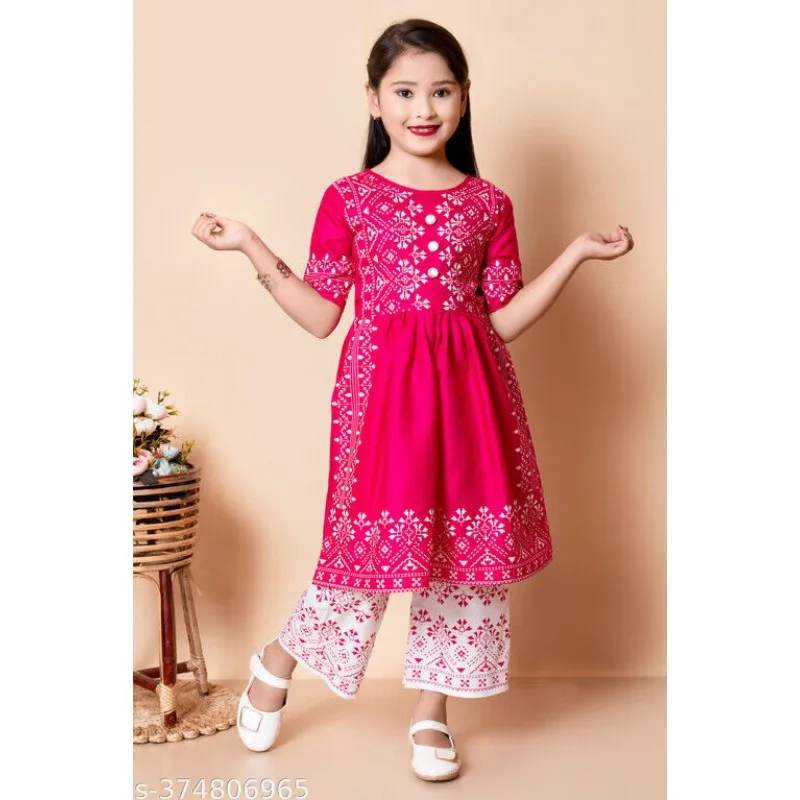 

Baby Girls Stylish Pink Kurta Palazo Pant Comfortable Top Palazzos and Bottom