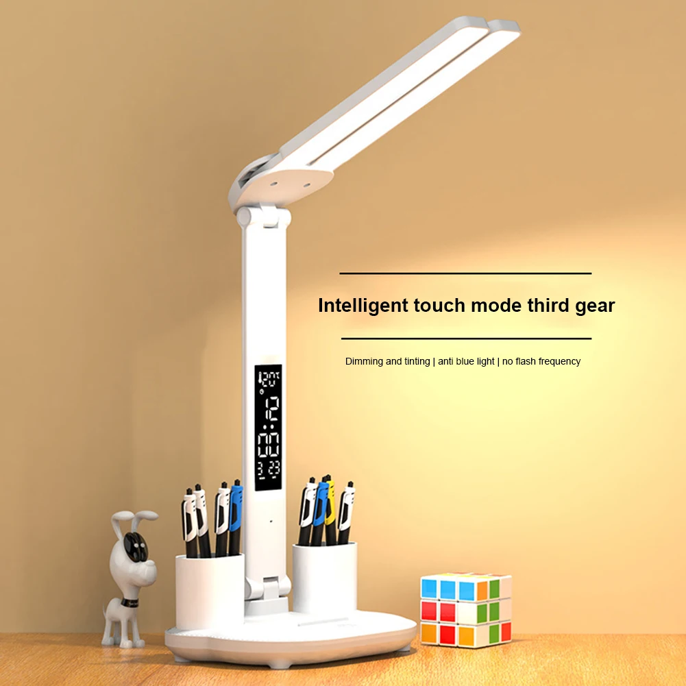 LED Desktop Decor Light Adjustable with Calendar Reading Desk Lights Touch Control Stand Table Lamp Portable for Home Office
