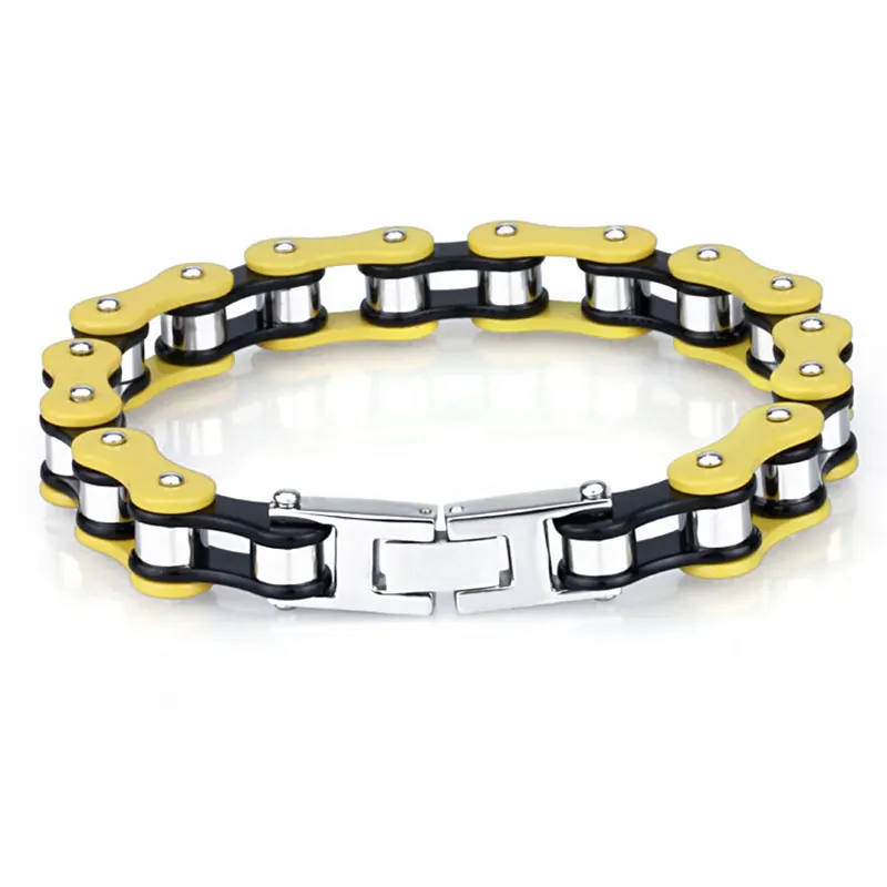 AliExpress GD-KSN Yellow Mens Bracelets Wrist Chain, Biker Bicycle Link Bracelets for Men/Women Stainless Steel Jewelry Wholesale custom