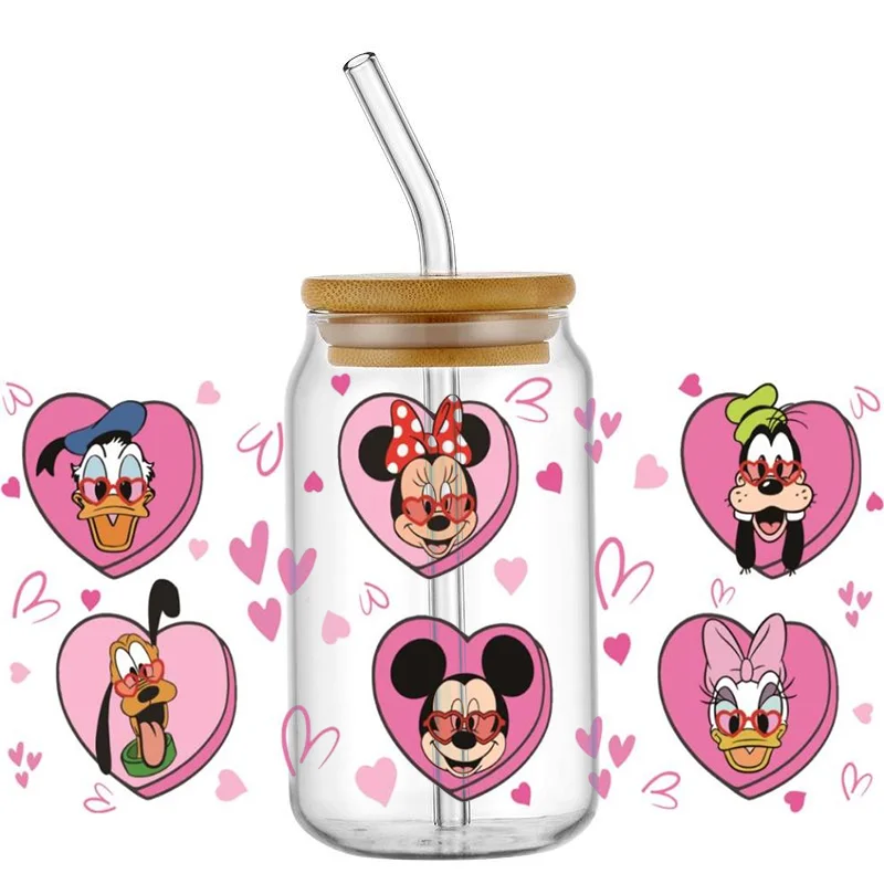Miniso-pegatina de transferencia 3D UV DTF, calcomanía de la Serie del pato Donald Mouse, envoltura de taza para gafas liberbey de 16oz, pegatina