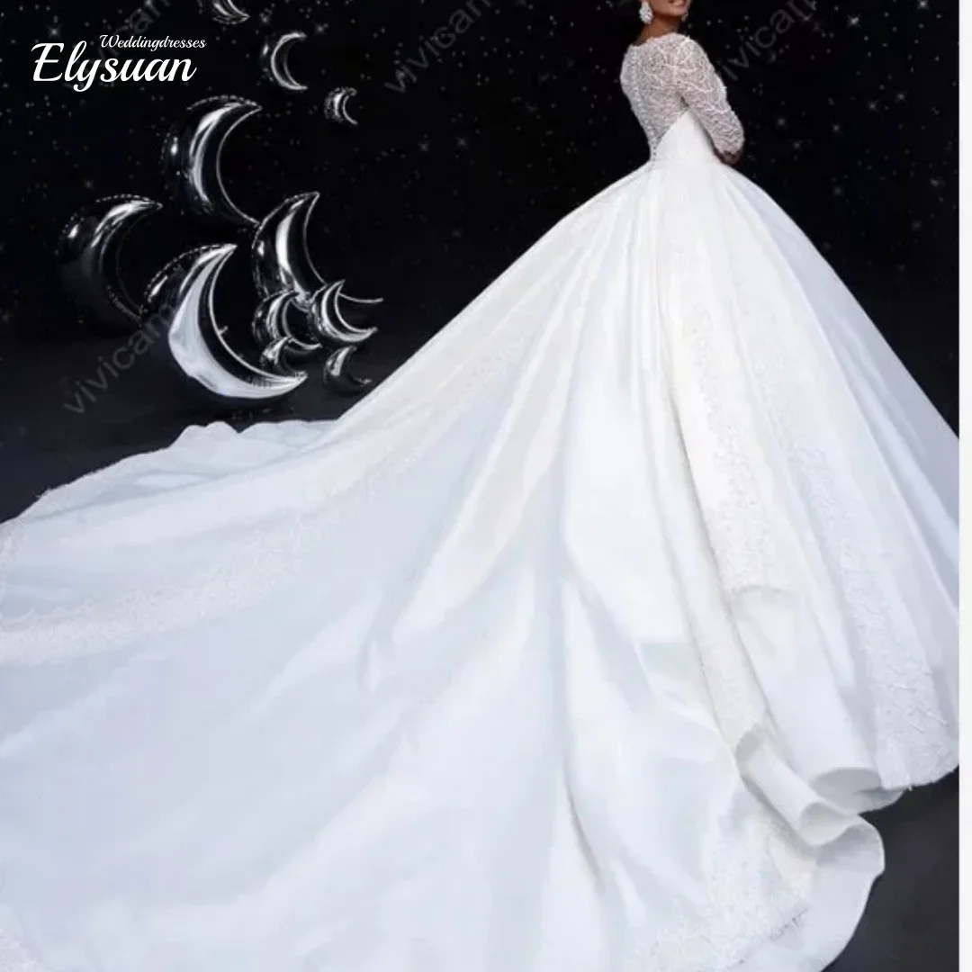 فستان زفاف مخصص لامع فاخر لؤلؤ كم طويل فستان زفاف ذو ياقة عالية 2026 فساتين أنيقة للعروس
