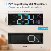Modern 16-Inch Black LED Digital Wall Clock With Remote Control, Temperature Display, And Auto-Dimming For Stylish Home Decor 5