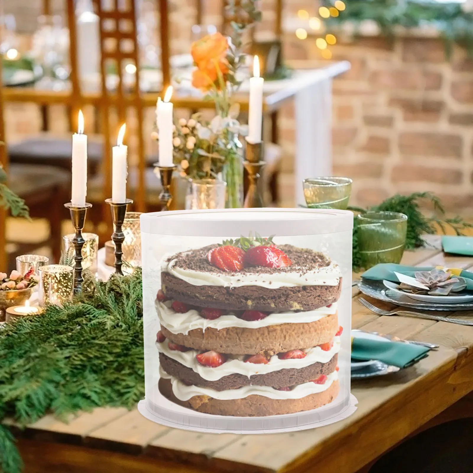 

2Pcs Cake Box Clear Round Birthday Reusable Packaging High Transparency Portable Food Container Storage