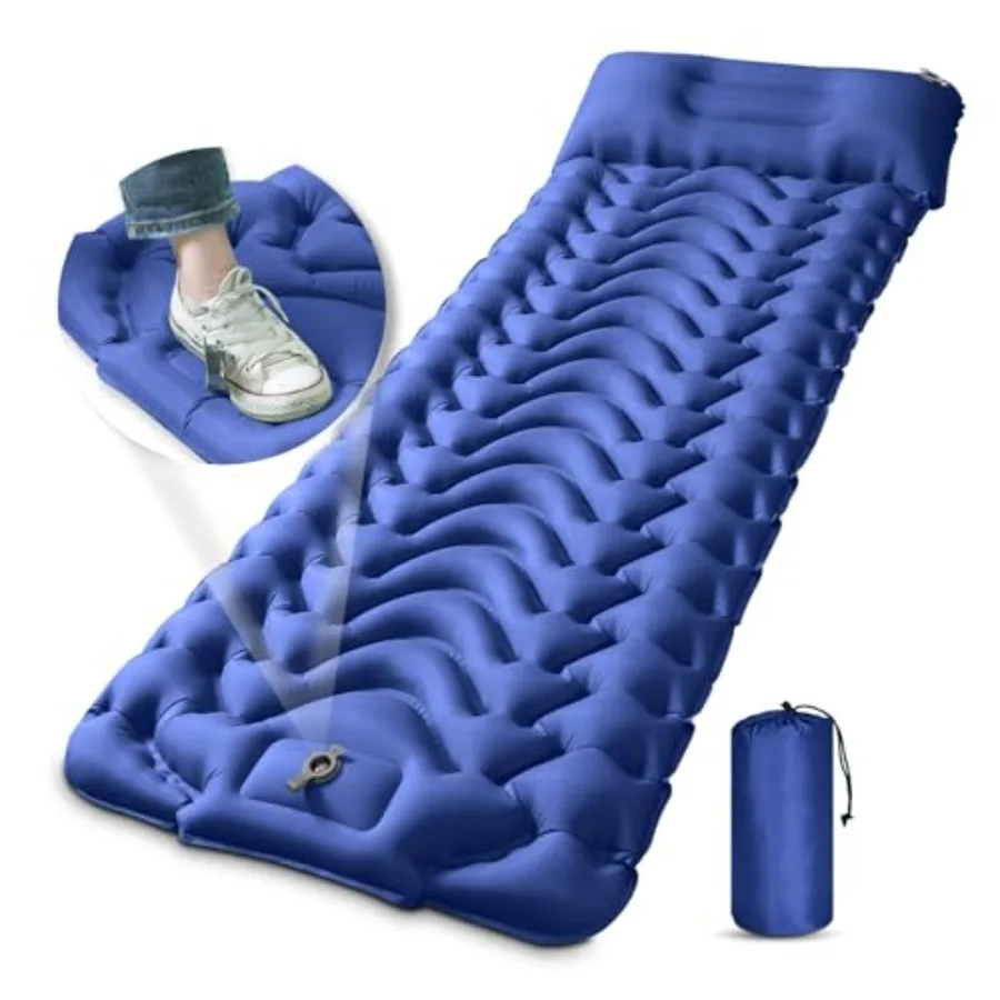 

Sleeping Pad, Extra Thickness Inflatable Camping Sleeping Mat with Pillow Built-in Feet Press, Compact Ultralight Camping Air M