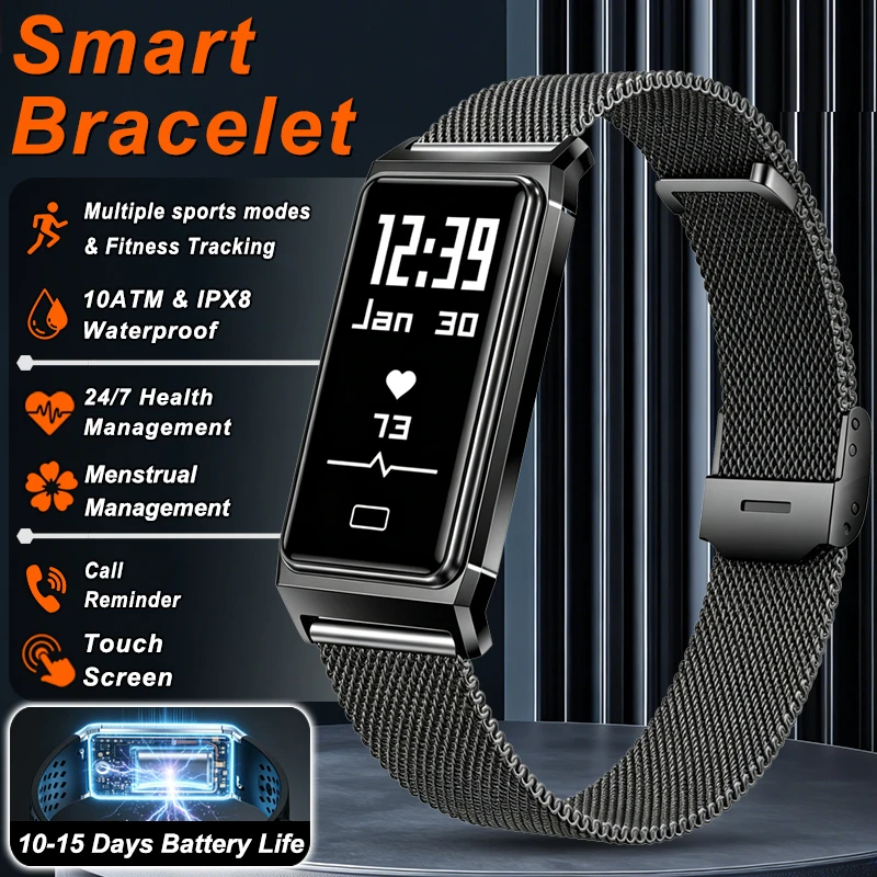 Nouveau bracelet connecté de fitness, moniteur de santé, podomètre sportif, étanche IPX8, rappel d'appel, montre intelligente pour hommes et femmes