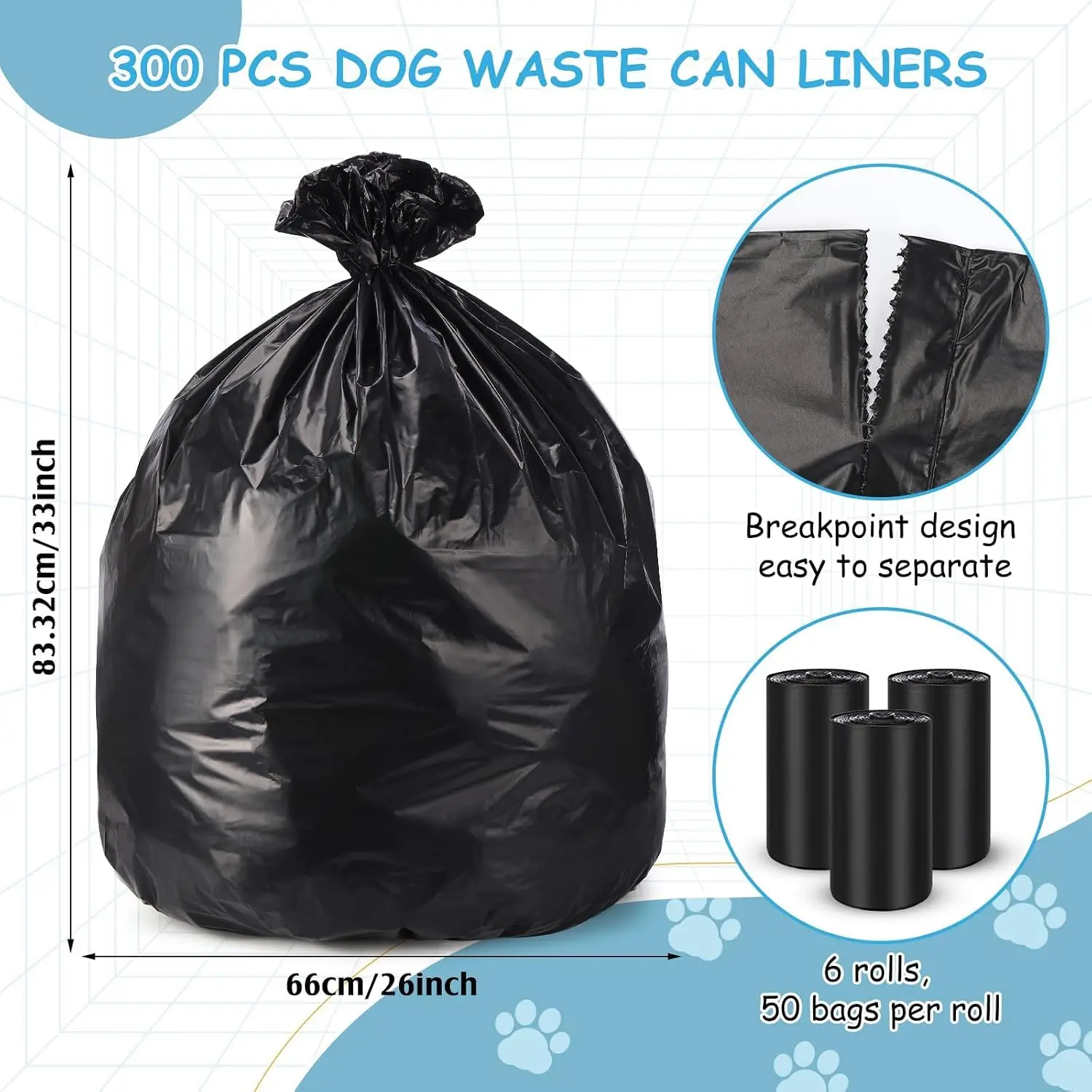 300 Pcs Dog Waste Can Liners, Leak Proof Pet Trash Bags,Black | 26