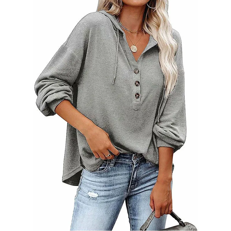 High-quality new women's fall new loose solid color long-sleeved hooded casual tops for women women shirt  blouse women