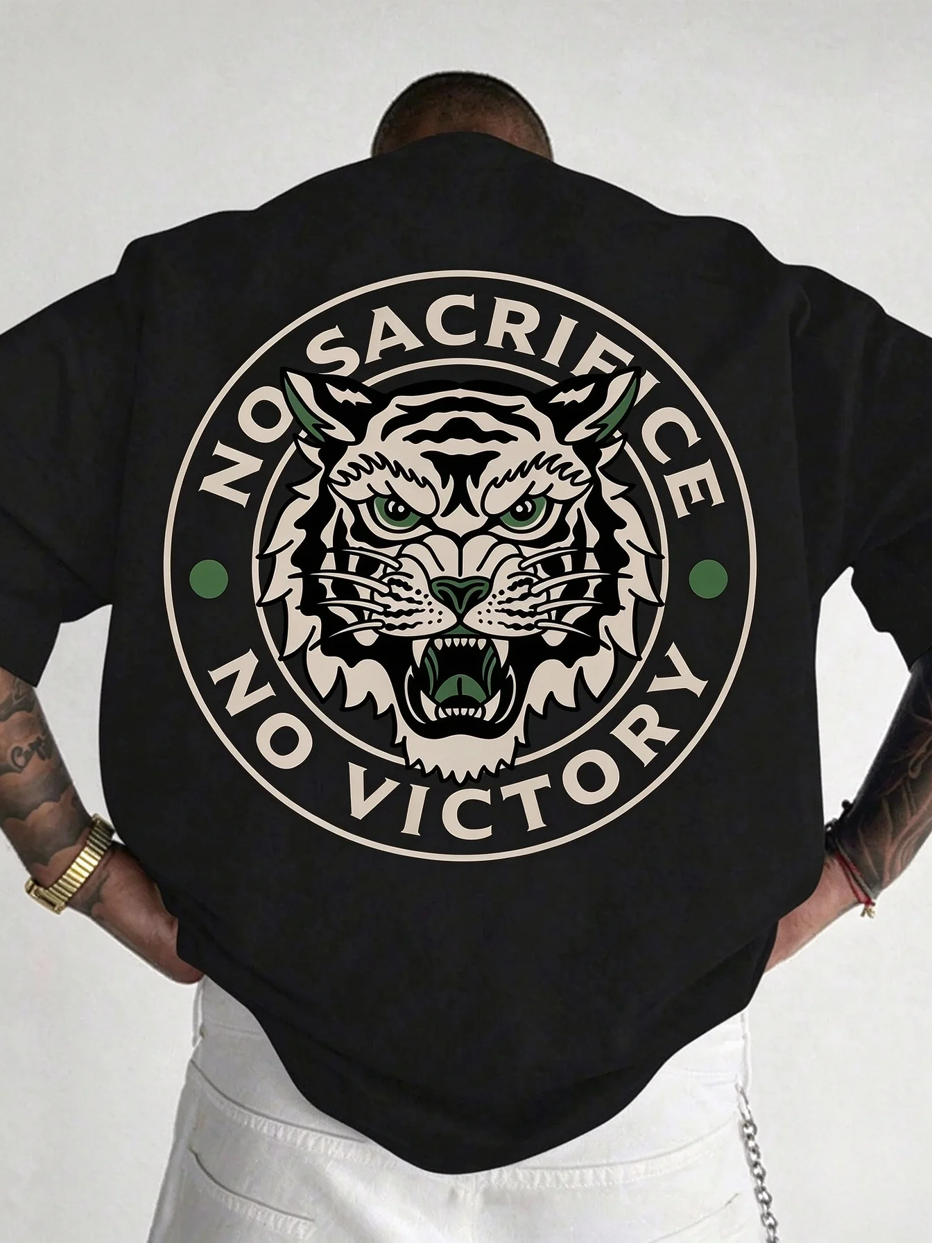 Tiger Head Graphic T Shirt No Sacrifice No Victory Print Summer Short Sleeve Unisex Casual Streetwear Crew Neck Tees for Men