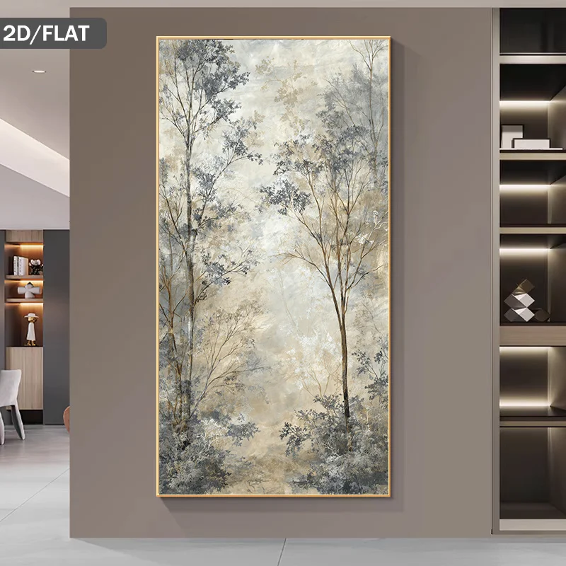 1pc Large Modern Abstract Tree Canvas Wall Art, Unframed Minimalist Neutral Tones Wall Painting for Living Room  - 2D/Flat