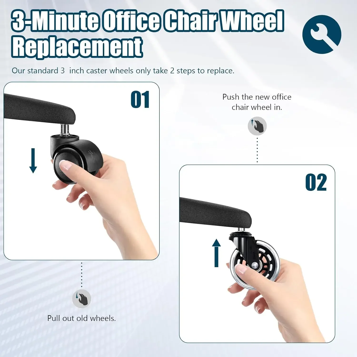 3 Inch Office Chair Wheels Set of 5, Casters 880LBS Load Bearing, Universal 11mm Stem Replacement