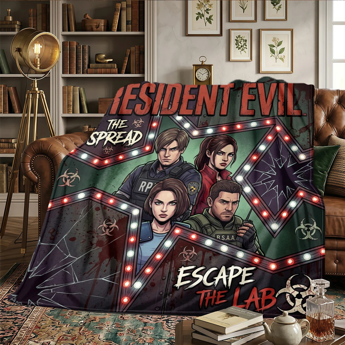 Resident Evil Warm Printed Flannel Blanket Comfortable, For Bedrooms, Sofas, Beds, Chairs, Picnics, Travel -HE48