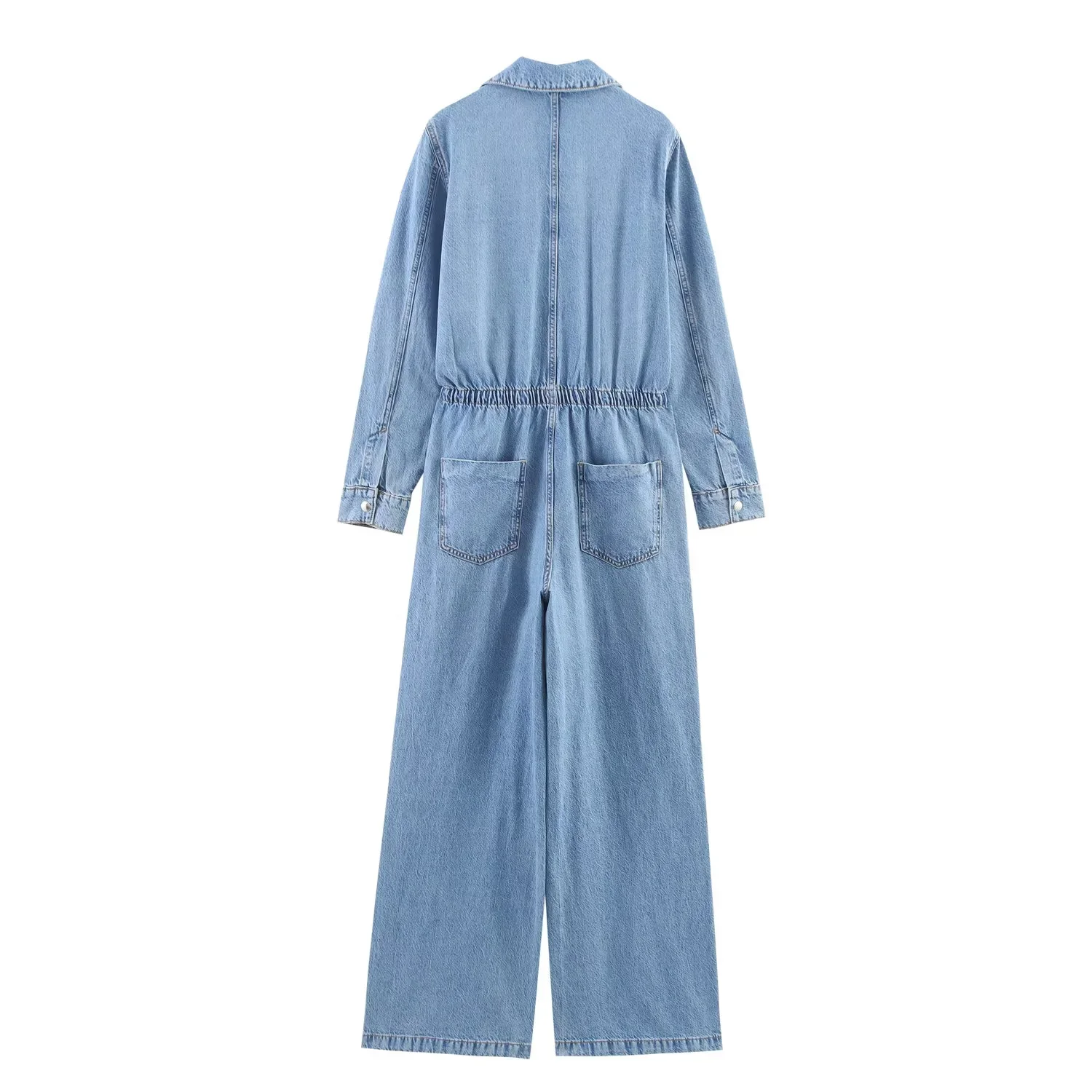 2025 New Summer Women's Fashion Retro Commuter Adjustable Waist Slim Shirt-style Denim Jumpsuit Casual