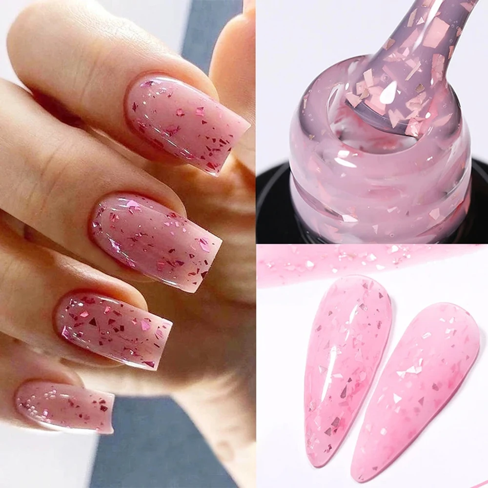 7.3ML Pink Glitter Nail Gel Brocade Pearl Gel Nail Polish Pink Gold Foils Effect Vernis Semi Permanent UV Gel Nail Art Gel