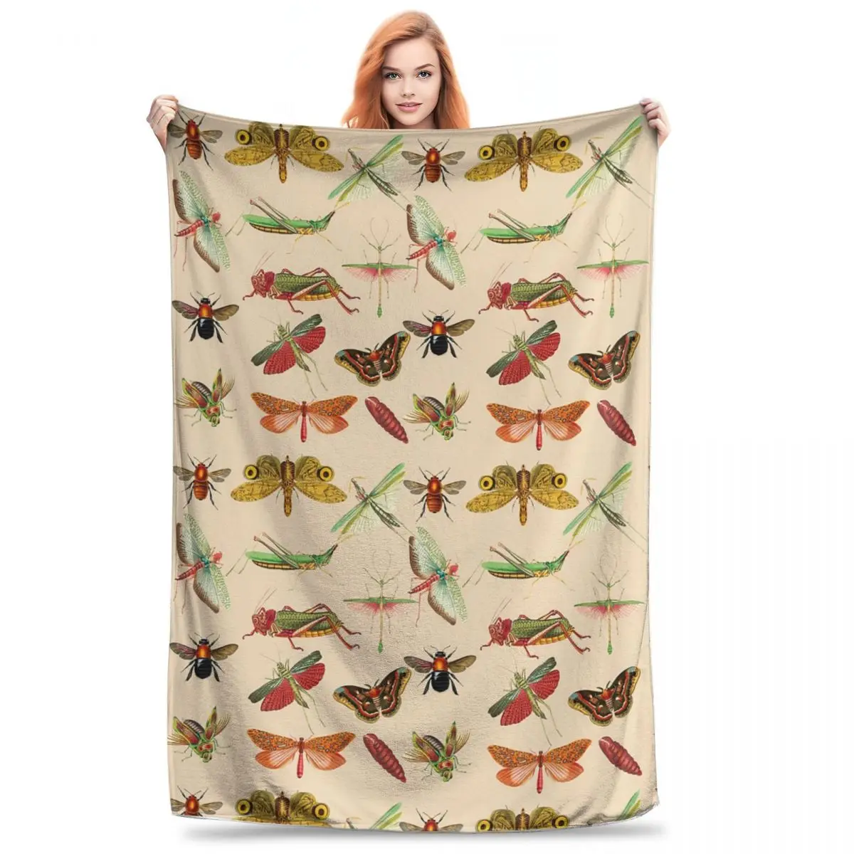 Vintage Bugs And Insects Illustration Blanket Flannel Sofa Throw Blankets For Couch Bedding Outdoor Throws Bedspread Quilt