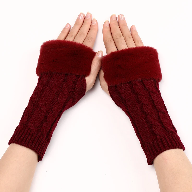 Guantes de medio dedo para mujer, manoplas cálidas de piel sintética, calentadores de brazos para niña, mitones huecos de punto, sin dedos, Unisex,