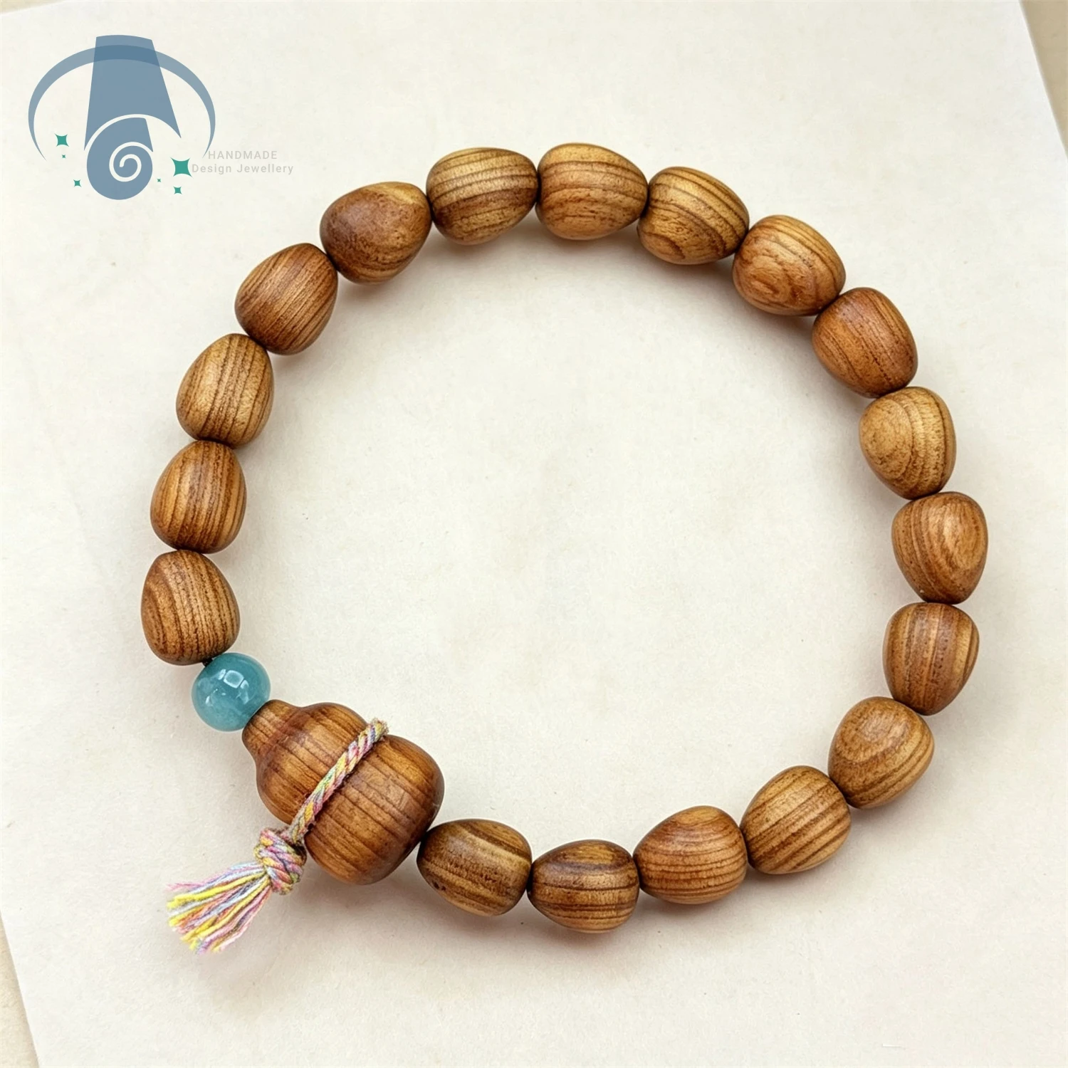 Aged Cedar Wood Teardrop Beads Bracelet Natural Aromatic Smooth Polished Handmade Tassel Pendant Unisex Forest Style Elegant Gif