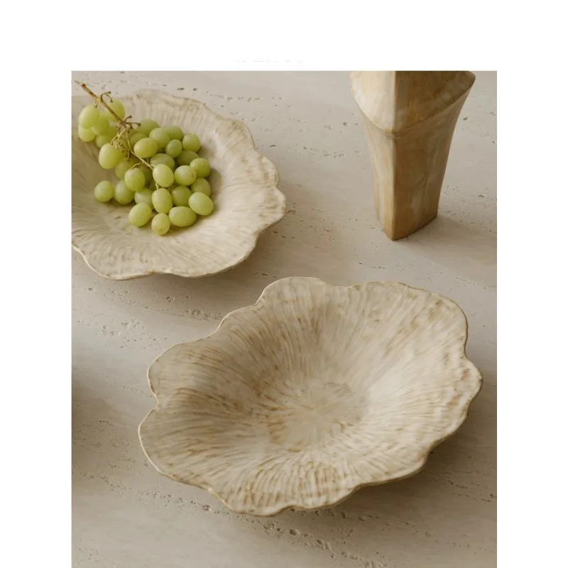 French-style creative flower-patterned fruit platter, thick earthenware household deep plate, salad plate, pasta plate