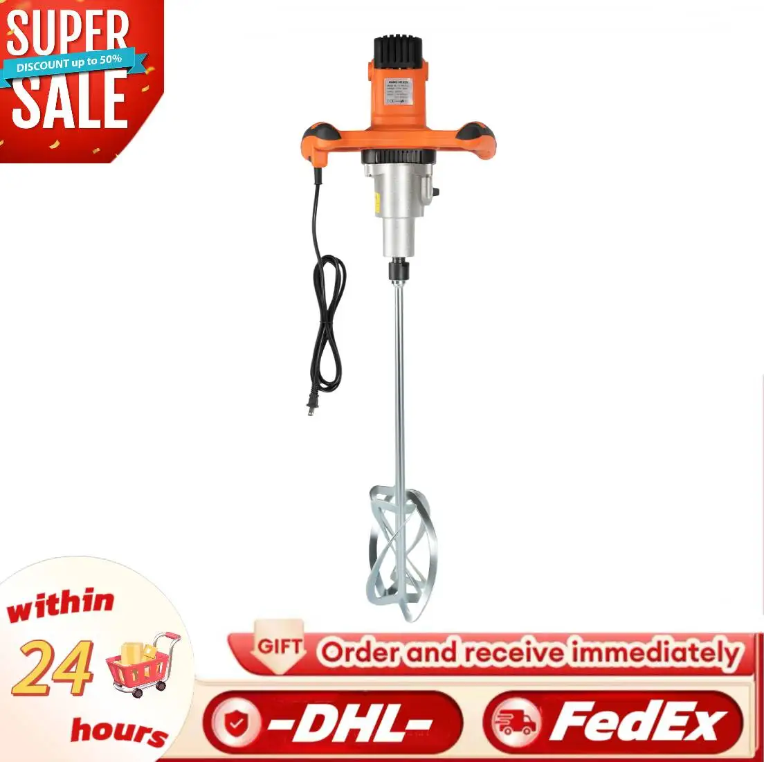 

Электрический двойной барный бетономешалка 1800 Вт, 110 В, 60 Гц, регулируемый контроль скорости для гипсокартонов, штукатурки