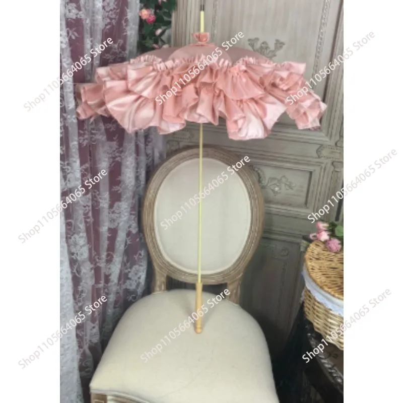 Suitable for Handmade Parasol Lo Umbrella Wedding Photography Props Homemade Satin Lace Long Handle Umbrella Antique Long Handle