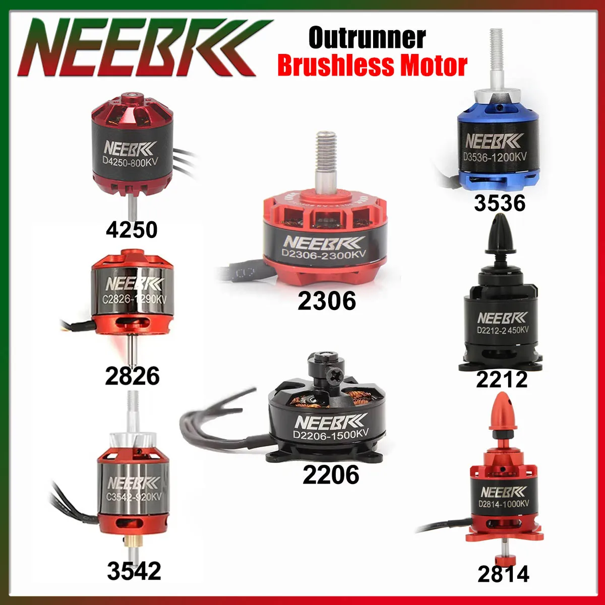 NEEBRC 2206 2212 2306 2814 2826 3536 3542 4250 RC Outrunner Brushless Motor for Fixed-wing FPV Drone Aircraft Plane Quadcopter