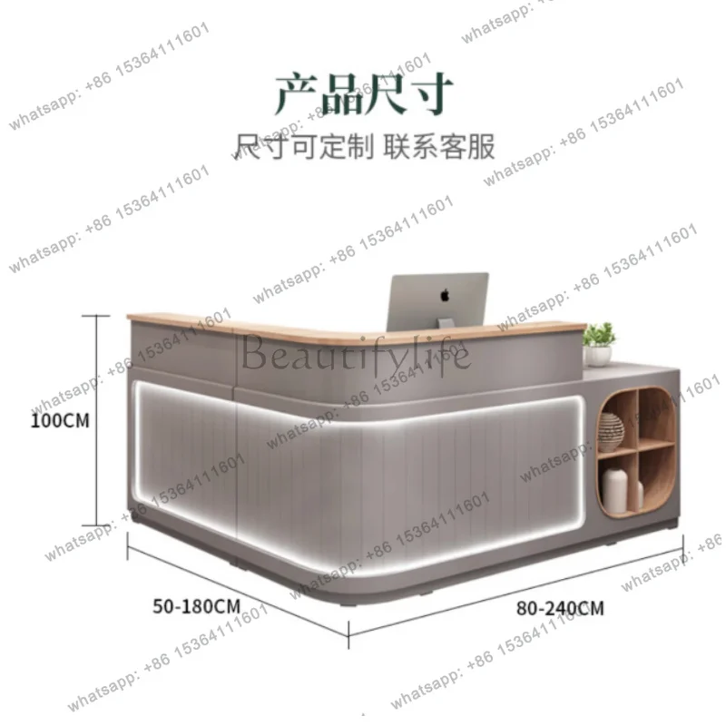 LJY DecorCheckout Counter Reception Center Beauty Mostrador Negocio Commercial Furniture Checkout Counter Shelf Reception Desks 6